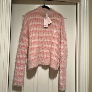 Pink Striped Eyelash Sweater